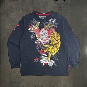 Y2K Pepe Jeans Defender of Faith Embellished Longsleeve T- Ed Hardy Style Shirt